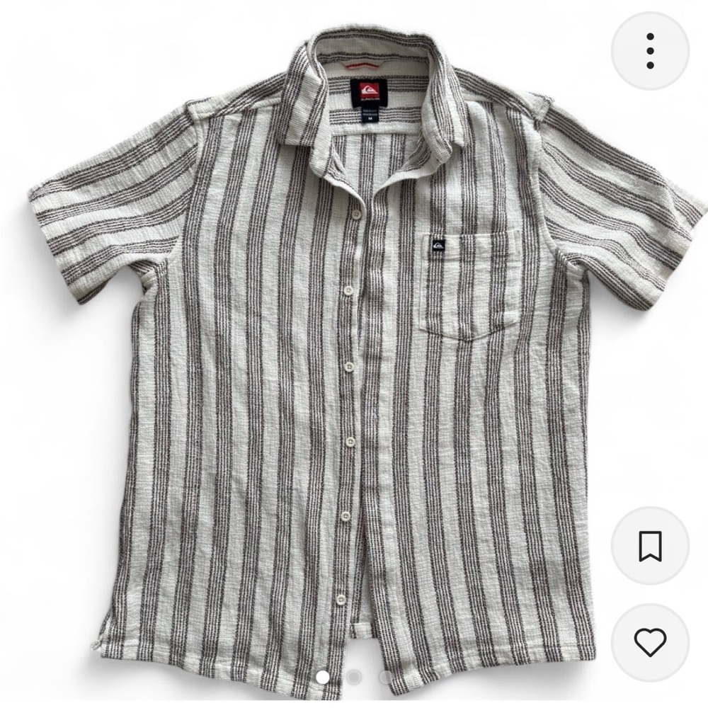 Quiksilver white and brown striped short sleeve button down shirt